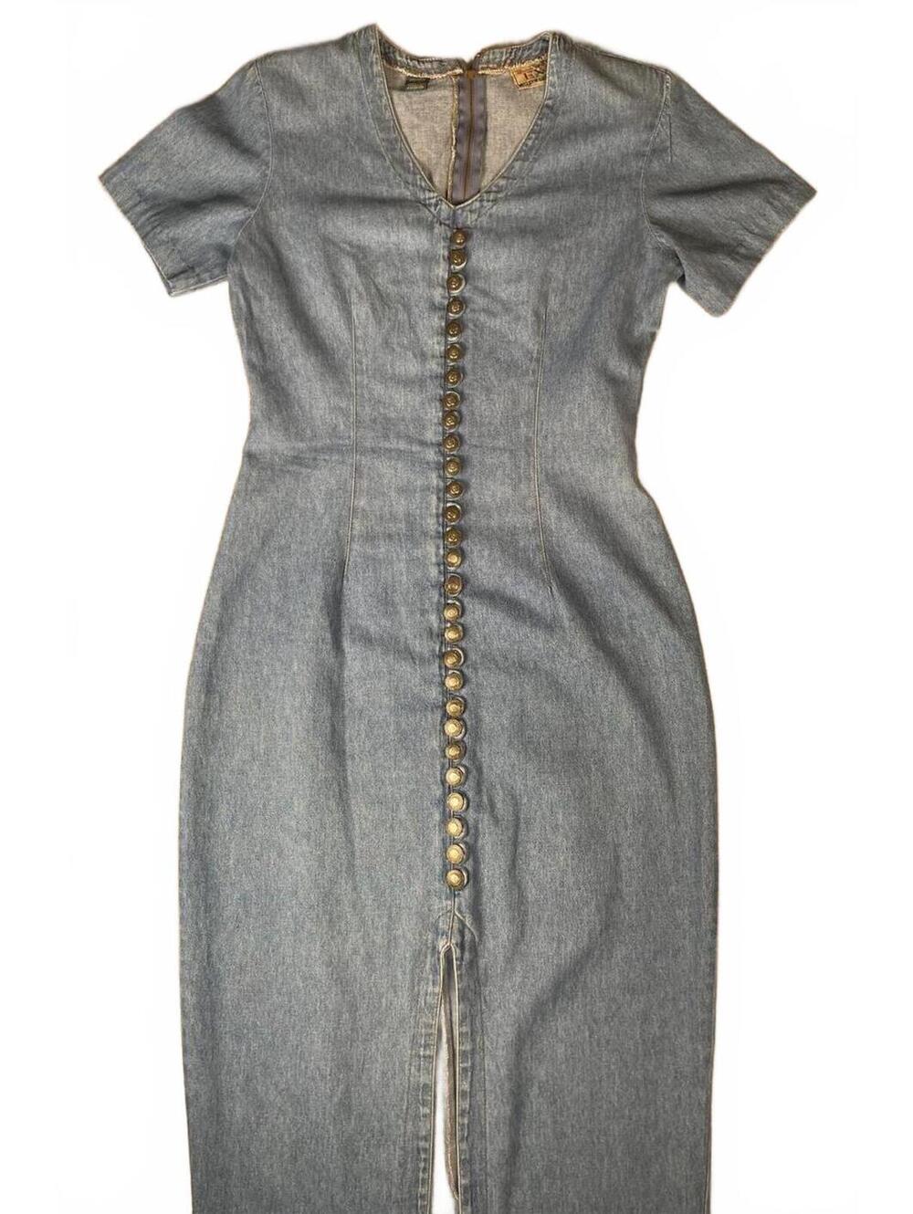 Vintage Denim Button-Front Midi Dress by Express Jeans 9/10- Late 80s-Early 90s - Picture 5 of 10